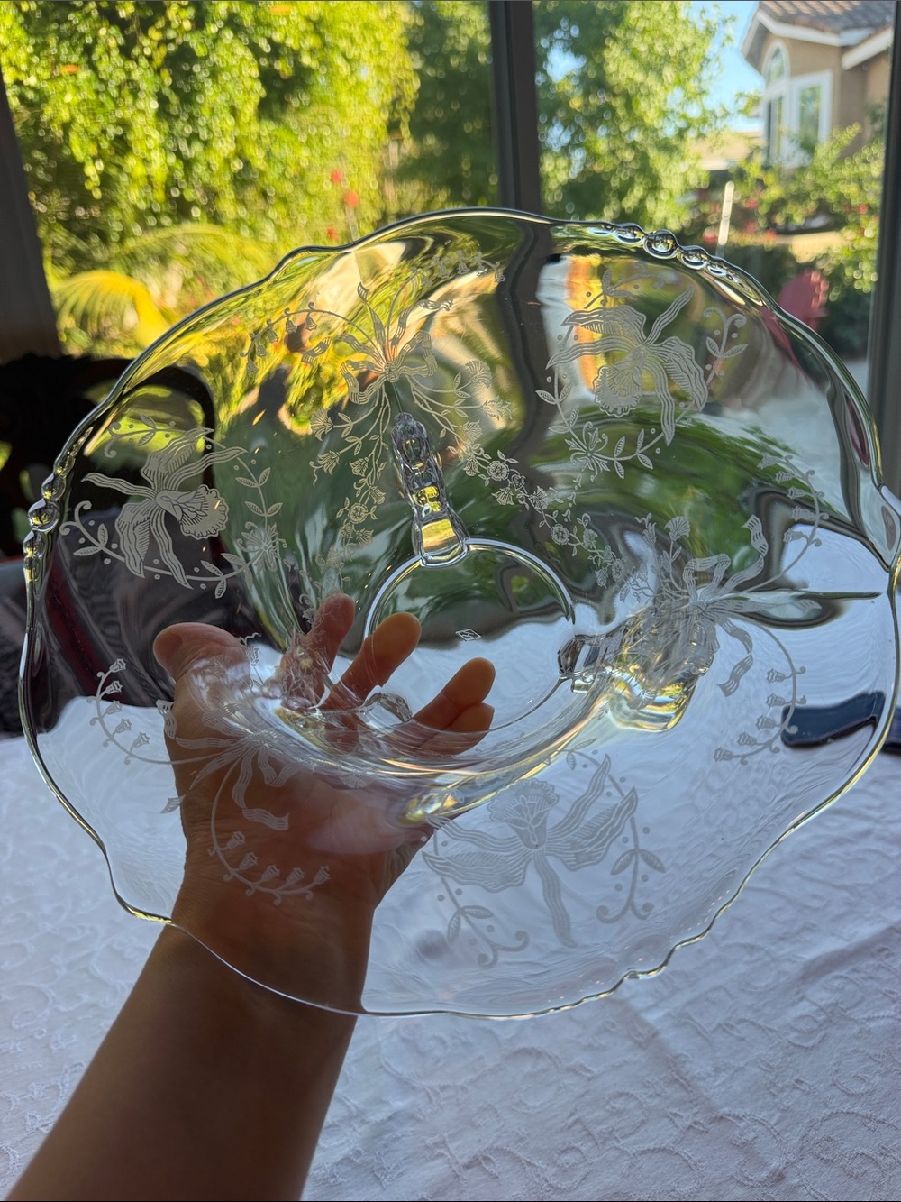 Rare Heisey Orchid Three Toed Seahorse Bowl Etched Glass USA